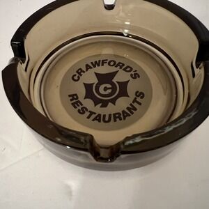 Vtg Brown Amber Glass Crawford's Restaurants Circle Ashtray Chunky 4.1" Diameter